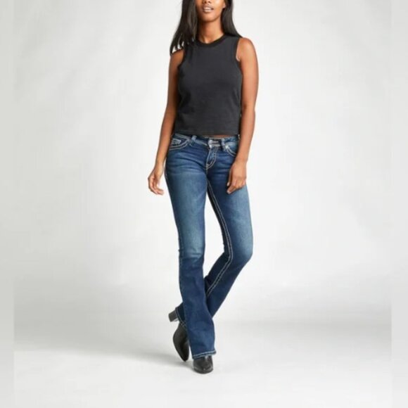 Silver Jeans Suki Mid Slim Boot Stretch Medium Wash Size 27 Tall 31 Length - Picture 1 of 16